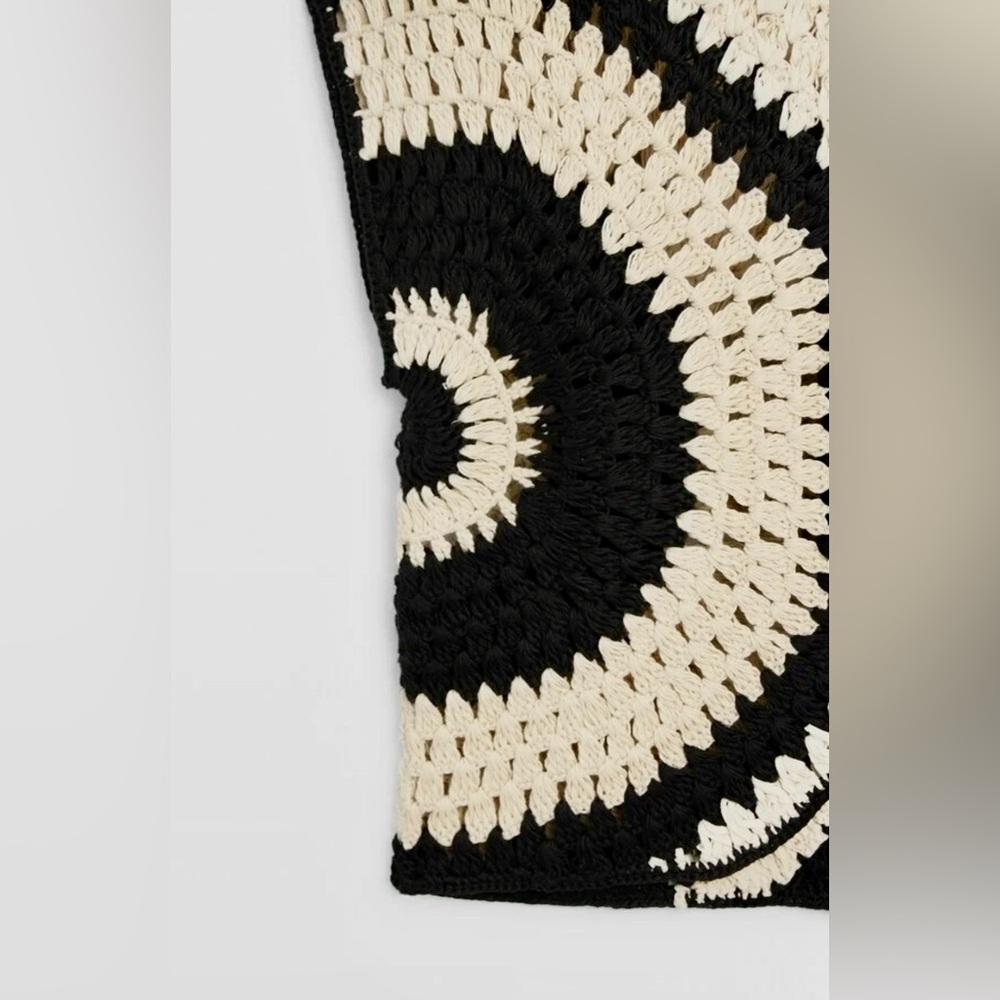 Massimo Dutti 100% Cotton Crochet Knit Top W Contrast Piping Details Women’s S - Picture 9 of 16